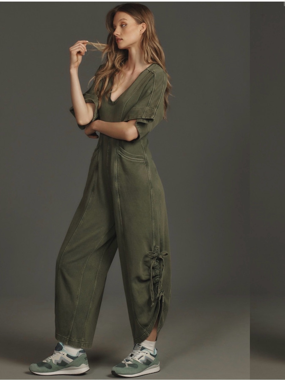 Daily Practice by Anthropologie Moss Green Horizon Wide-Leg Jumpsuit